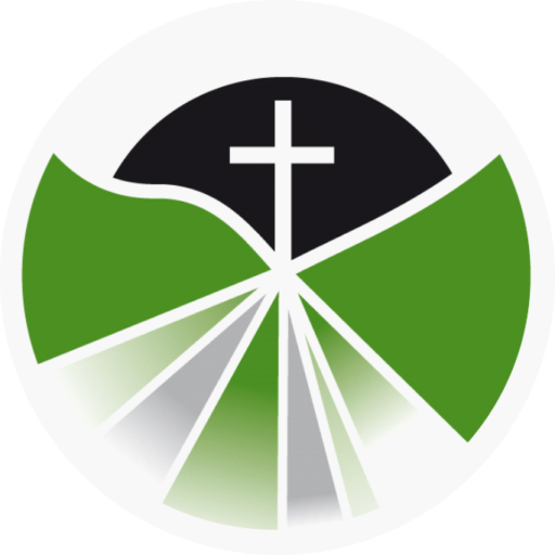 Greenbank logo; circular, black and green with white cross on black quarter circle