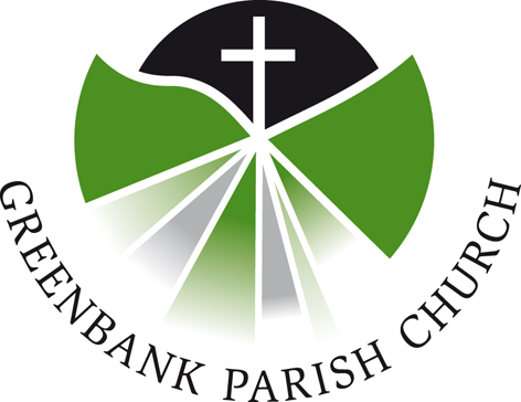 Greenbank logo; circular, black and green with white cross on black quarter circle