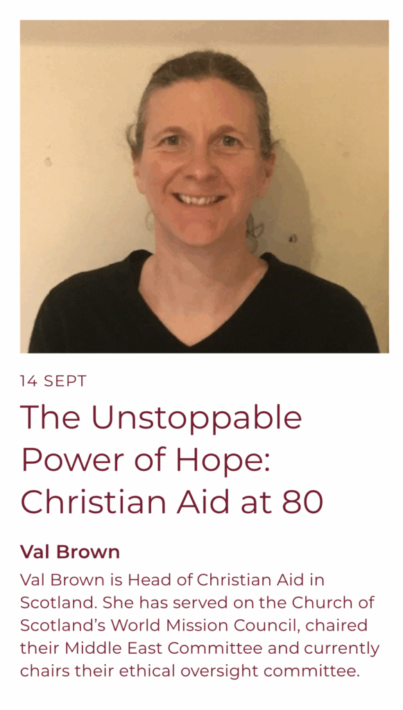 Image of Val Brown, speaking on 14 September 2025 on The Unstoppable Power of Hope: Christian Aid at 80.